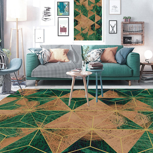 Skorter | Contemporary Area Rug Multi-colored Geo Printed Carpet Synthetic Non-slip Machine Washable Rug