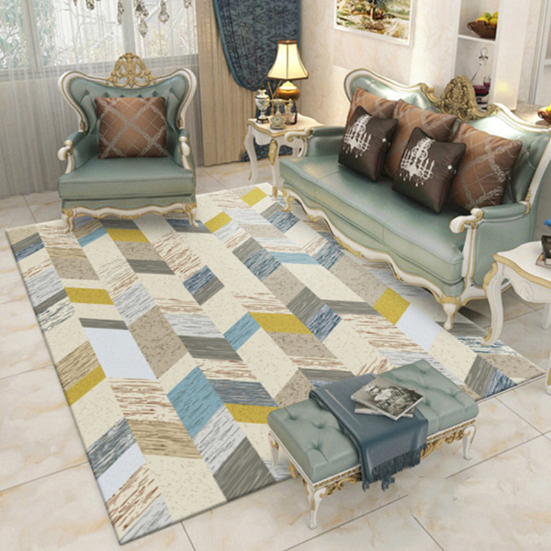 Skorter | Contemporary Area Rug Multi-colored Geo Printed Carpet Synthetic Non-slip Machine Washable Rug