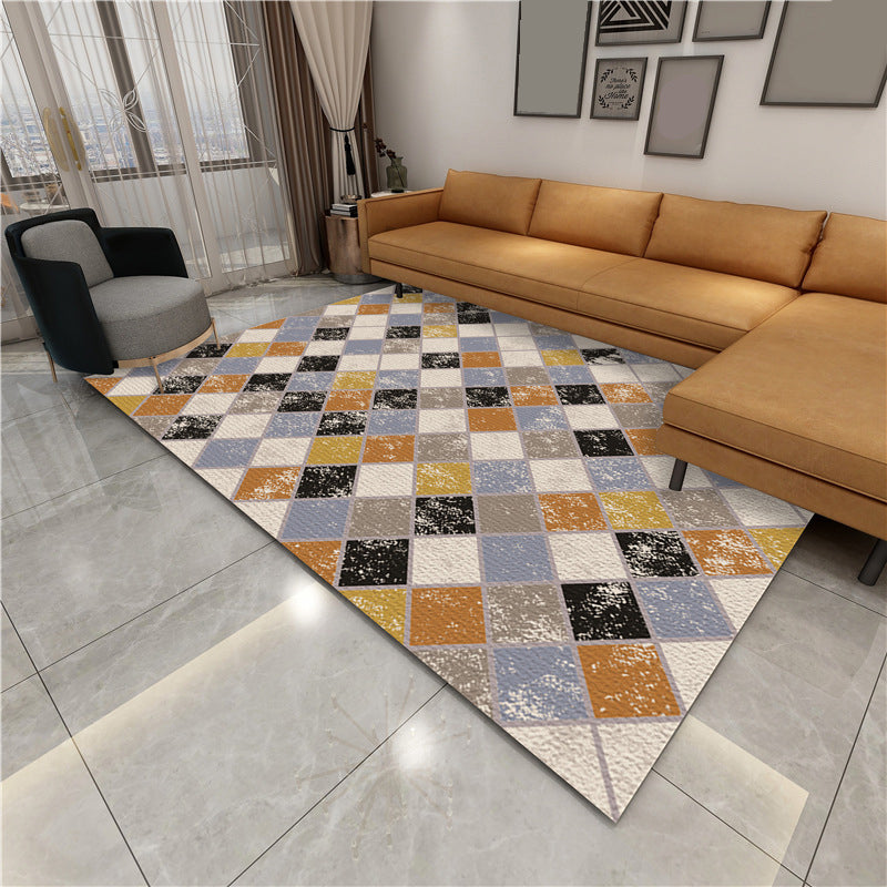 Skorter | Contemporary Area Rug Multi-colored Geo Printed Carpet Synthetic Non-slip Machine Washable Rug