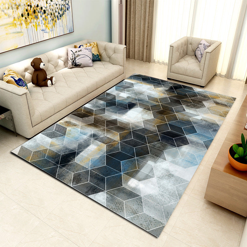 Skorter | Contemporary Area Rug Multi-colored Geo Printed Carpet Synthetic Non-slip Machine Washable Rug