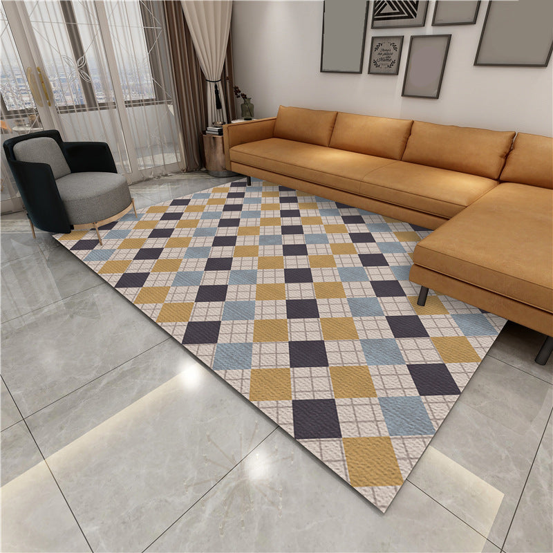 Skorter | Contemporary Area Rug Multi-colored Geo Printed Carpet Synthetic Non-slip Machine Washable Rug