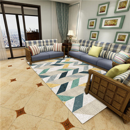 Skorter | Contemporary Area Rug Multi-colored Geo Printed Carpet Synthetic Non-slip Machine Washable Rug