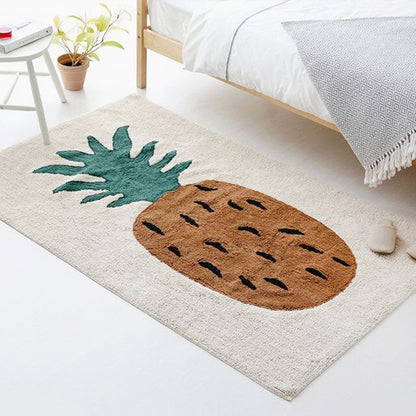 Skorter | Brown Kids Room Carpet Cute Cartoon Pineapple Pattern Rug Mixed Fabric Easy Care Pet-Friendly Carpet