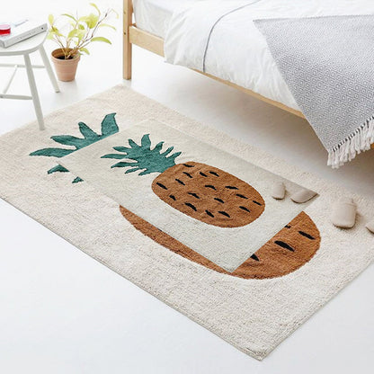 Skorter | Brown Kids Room Carpet Cute Cartoon Pineapple Pattern Rug Mixed Fabric Easy Care Pet-Friendly Carpet