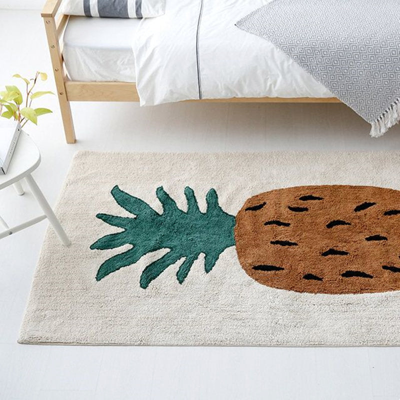 Skorter | Brown Kids Room Carpet Cute Cartoon Pineapple Pattern Rug Mixed Fabric Easy Care Pet-Friendly Carpet