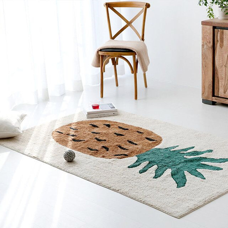 Skorter | Brown Kids Room Carpet Cute Cartoon Pineapple Pattern Rug Mixed Fabric Easy Care Pet-Friendly Carpet