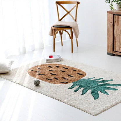 Skorter | Brown Kids Room Carpet Cute Cartoon Pineapple Pattern Rug Mixed Fabric Easy Care Pet-Friendly Carpet
