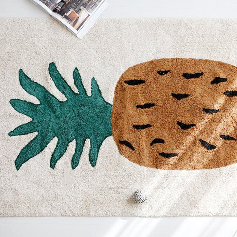 Skorter | Brown Kids Room Carpet Cute Cartoon Pineapple Pattern Rug Mixed Fabric Easy Care Pet-Friendly Carpet