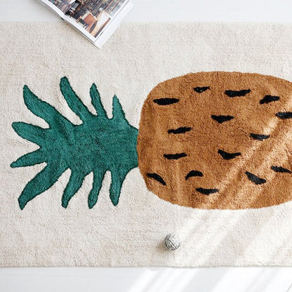 Skorter | Brown Kids Room Carpet Cute Cartoon Pineapple Pattern Rug Mixed Fabric Easy Care Pet-Friendly Carpet