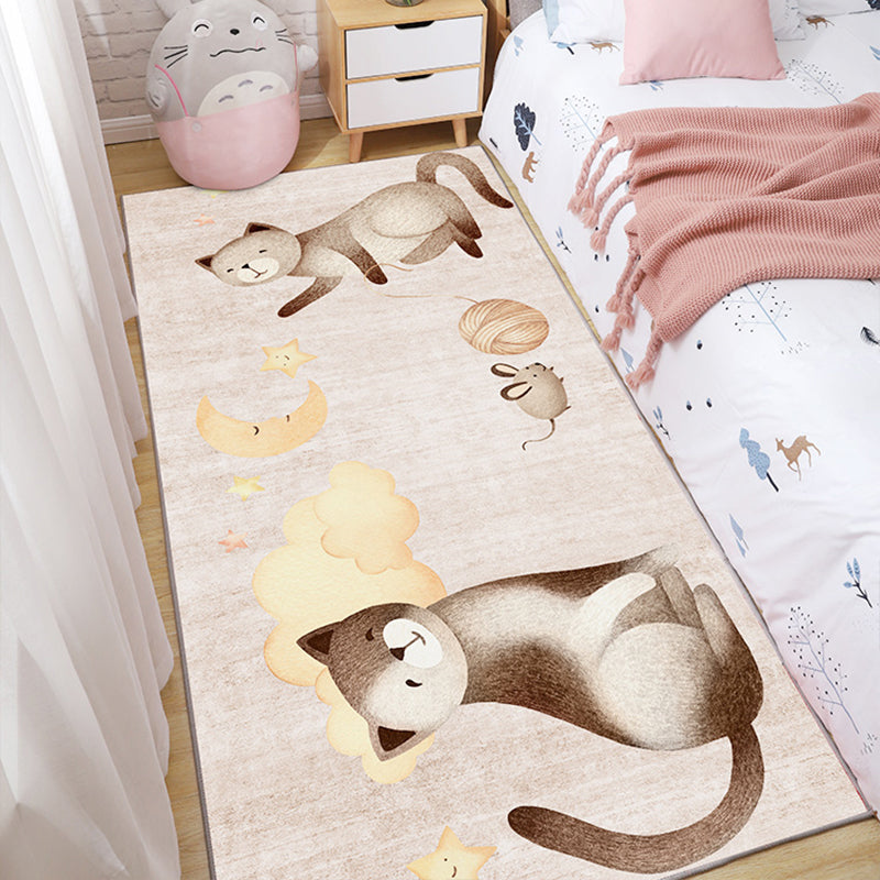 Skorter | Beautiful multi-colored children's room rug with cartoon animal print rug polypropylene non-slip backing washable rug