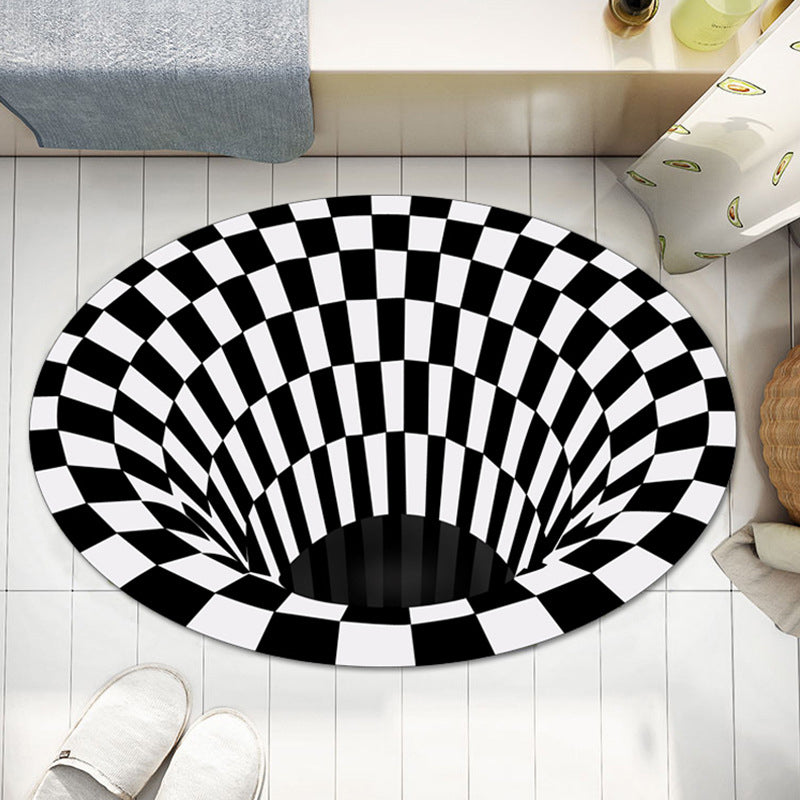 Skorter | Casual 3D Geo Rug Black-White Creative Area Rug Polyester Non-Slip Back Machine Washable Indoor Rug for Bathroom