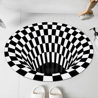 Skorter | Casual 3D Geo Rug Black-White Creative Area Rug Polyester Non-Slip Back Machine Washable Indoor Rug for Bathroom