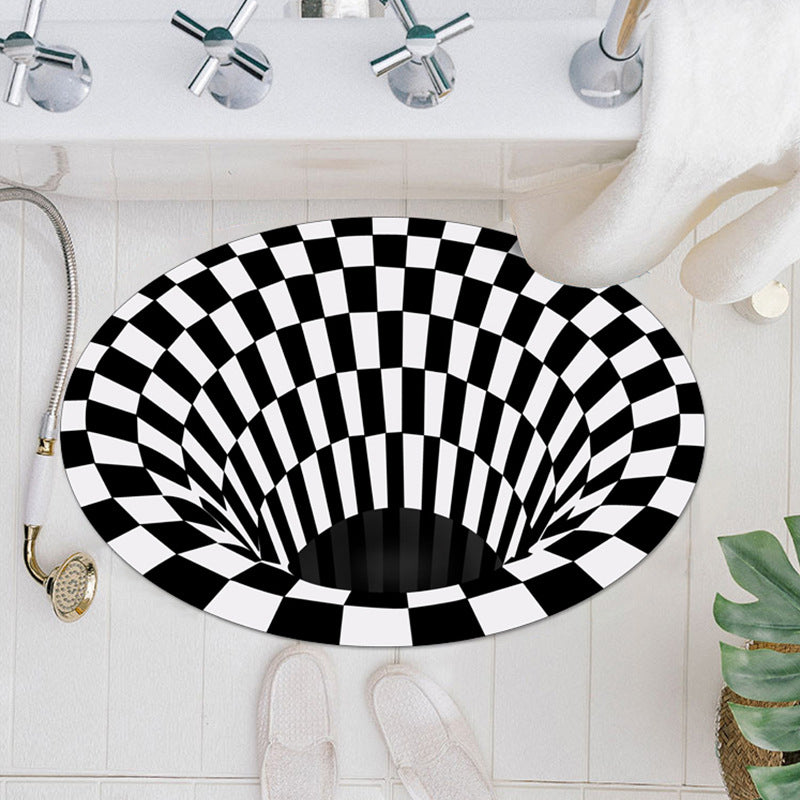 Skorter | Casual 3D Geo Rug Black-White Creative Area Rug Polyester Non-Slip Back Machine Washable Indoor Rug for Bathroom