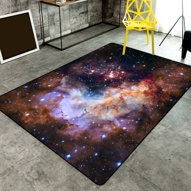 Skorter | Calming Kids Rug Multicolor 3D Starry Sky Pattern Rug Polypropylene Non-slip Machine Washable Rug