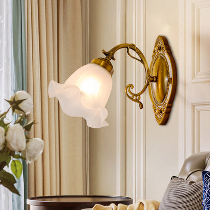 Skorter | Threaded Wall Light Classic Floral Lacquer Frosted Glass Wall Lighting in White