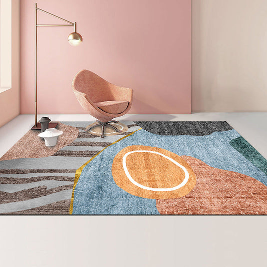 Skorter | Casual Color Block Rug Multicolored Polyester Rug Non-Slip Backing Easy-Care Rug for Interior Design