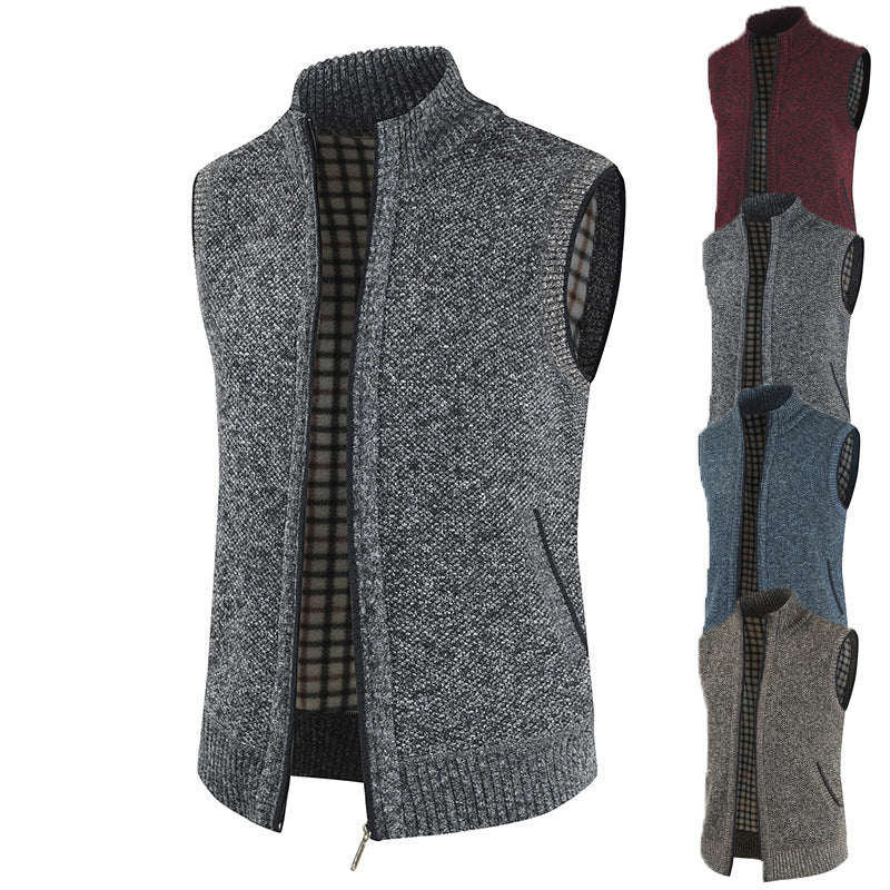 Men's stylish knit vest with stand-up collar and full-length zipper Skorter