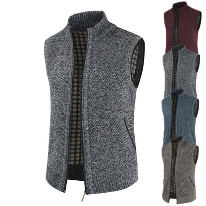 Men's stylish knit vest with stand-up collar and full-length zipper Skorter