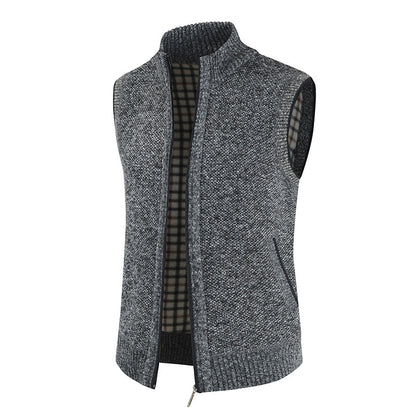 Men's stylish knit vest with stand-up collar and full-length zipper Skorter
