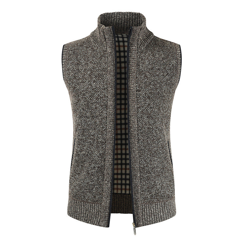 Men's stylish knit vest with stand-up collar and full-length zipper Skorter