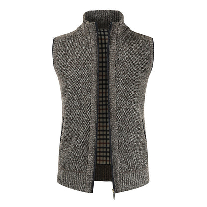 Men's stylish knit vest with stand-up collar and full-length zipper Skorter