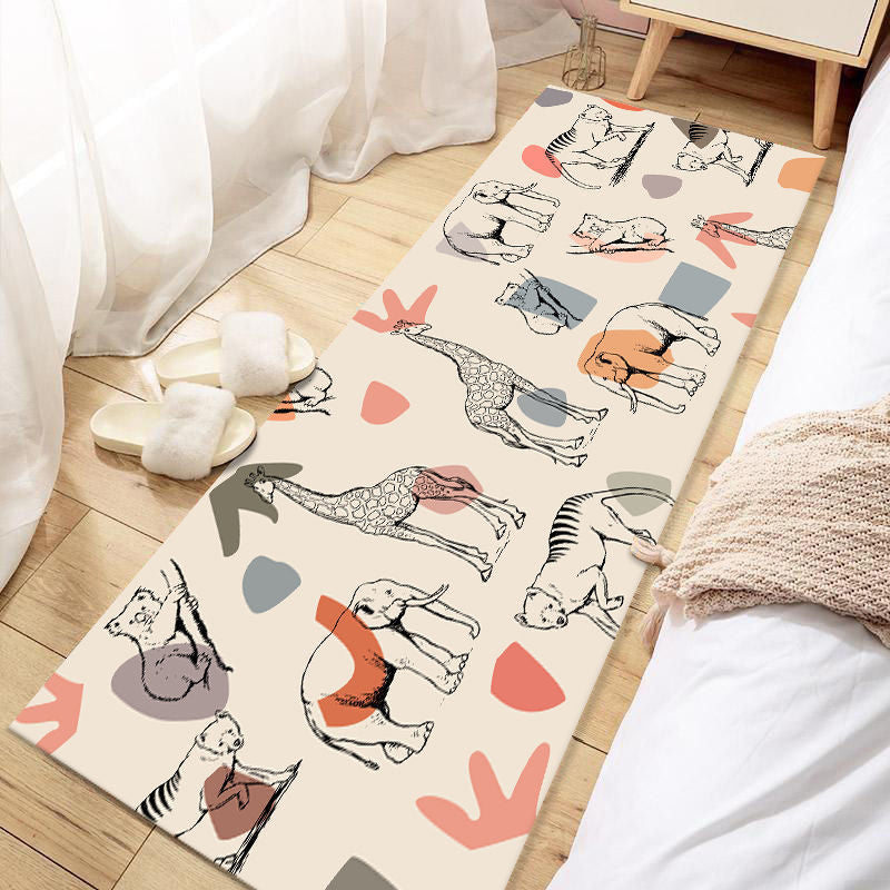 Skorter | Casual Love Rug Multicolor Animal Print Indoor Rug Synthetic Non-Slip Backing Washable Rug for Bedroom