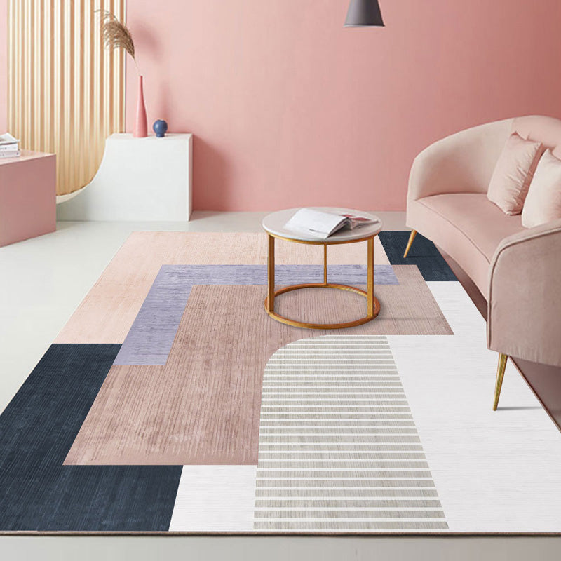 Skorter | Beautiful Bedroom Rug Multicolored Color Block Rug Polyester Non-slip Back Machine Washable Rug