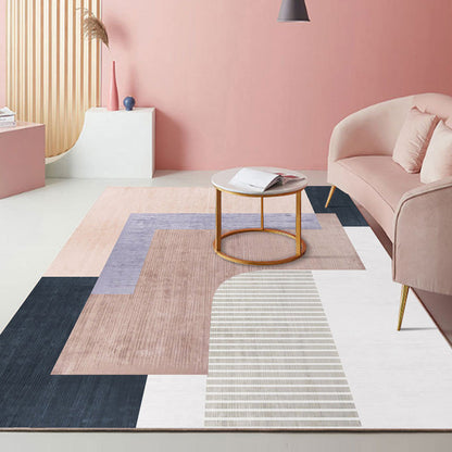 Skorter | Beautiful Bedroom Rug Multicolored Color Block Rug Polyester Non-slip Back Machine Washable Rug