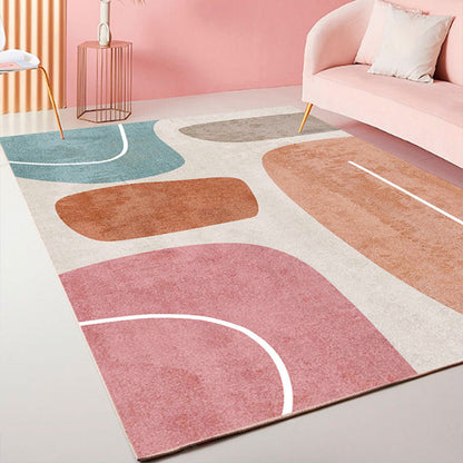 Skorter | Beautiful Bedroom Rug Multicolored Color Block Rug Polyester Non-slip Back Machine Washable Rug