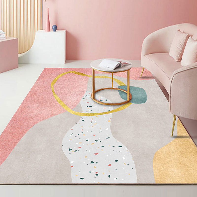 Skorter | Beautiful Bedroom Rug Multicolored Color Block Rug Polyester Non-slip Back Machine Washable Rug