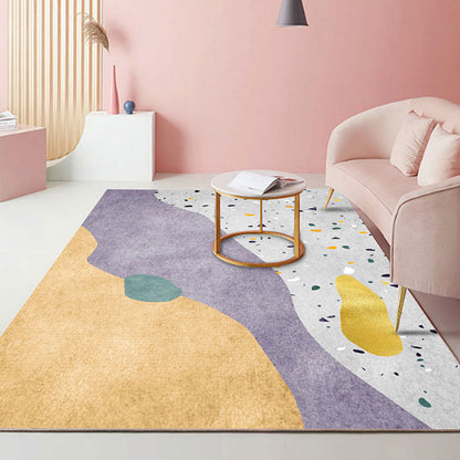 Skorter | Beautiful Bedroom Rug Multicolored Color Block Rug Polyester Non-slip Back Machine Washable Rug