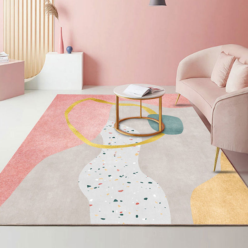 Skorter | Beautiful Bedroom Rug Multicolored Color Block Rug Polyester Non-slip Back Machine Washable Rug