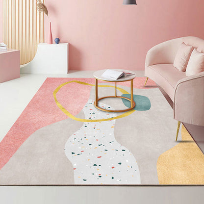 Skorter | Beautiful Bedroom Rug Multicolored Color Block Rug Polyester Non-slip Back Machine Washable Rug