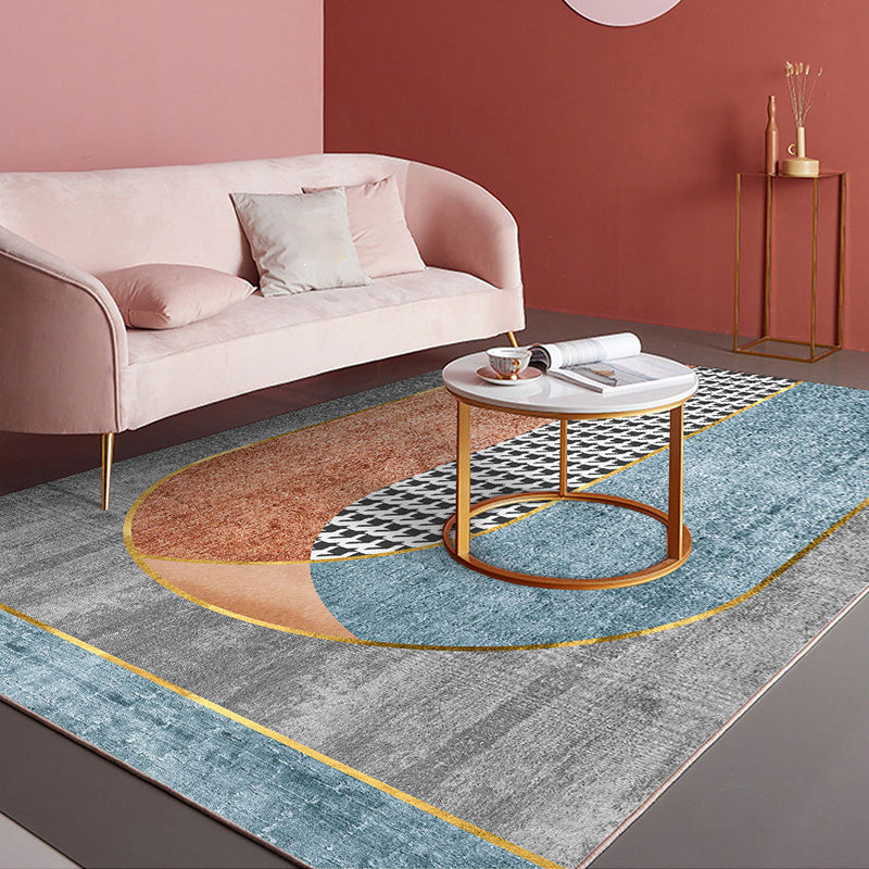 Skorter | Beautiful Bedroom Rug Multicolored Color Block Rug Polyester Non-slip Back Machine Washable Rug