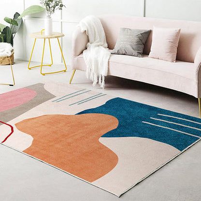 Skorter | Beautiful Bedroom Rug Multicolored Color Block Rug Polyester Non-slip Back Machine Washable Rug