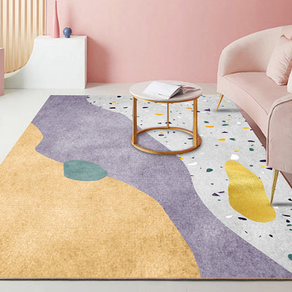 Skorter | Beautiful Bedroom Rug Multicolored Color Block Rug Polyester Non-slip Back Machine Washable Rug