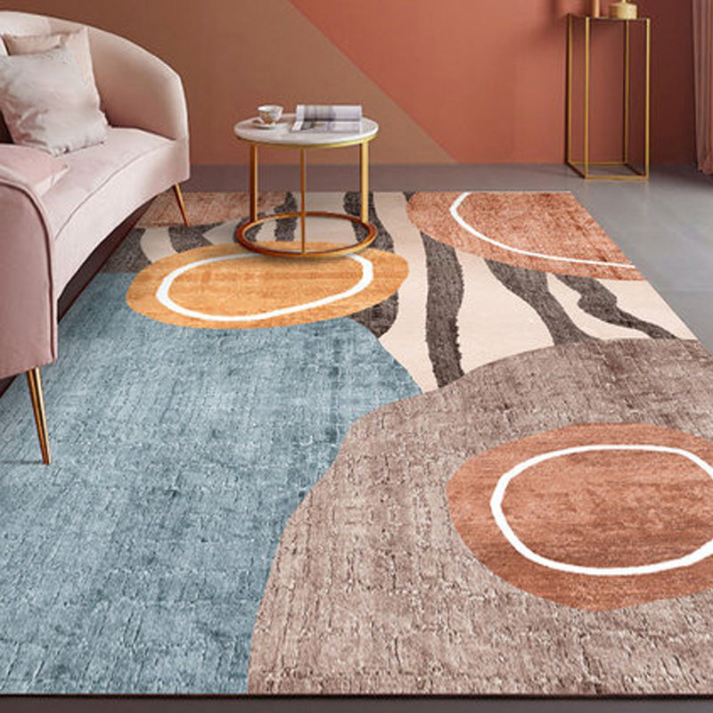 Skorter | Beautiful Bedroom Rug Multicolored Color Block Rug Polyester Non-slip Back Machine Washable Rug