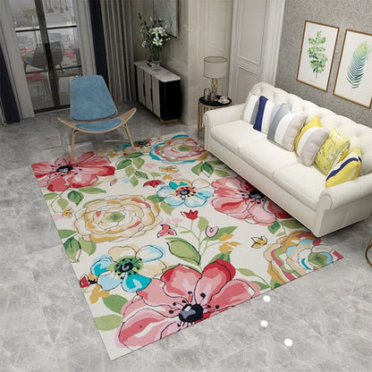 Skorter | Americana Floral Pattern Rug Multicolored Polypropylene Area Rug Pet Friendly Machine Washable Indoor Rug for Living Room
