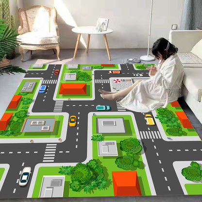 Skorter | Beautiful Cartoon Print Carpet Multicolored Polyester Area Rug Non-Slip Back Machine Washable Rug for Kids
