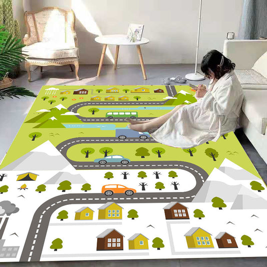 Skorter | Beautiful Cartoon Print Carpet Multicolored Polyester Area Rug Non-Slip Back Machine Washable Rug for Kids