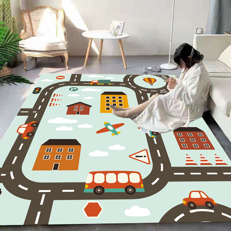 Skorter | Beautiful Cartoon Print Carpet Multicolored Polyester Area Rug Non-Slip Back Machine Washable Rug for Kids