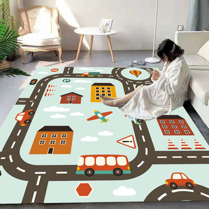 Skorter | Beautiful Cartoon Print Carpet Multicolored Polyester Area Rug Non-Slip Back Machine Washable Rug for Kids