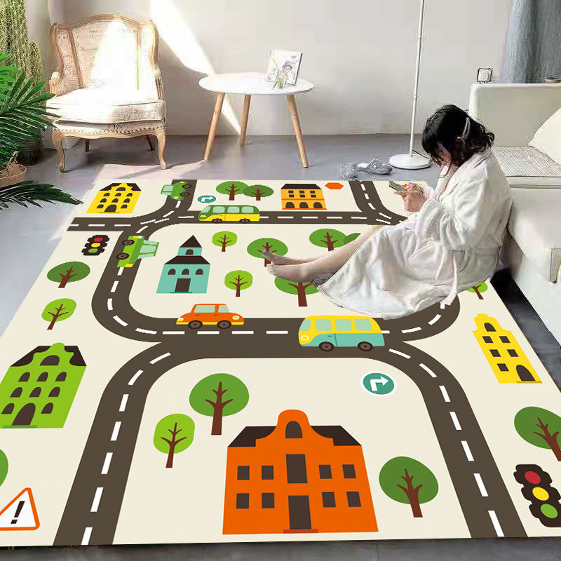 Skorter | Beautiful Cartoon Print Carpet Multicolored Polyester Area Rug Non-Slip Back Machine Washable Rug for Kids