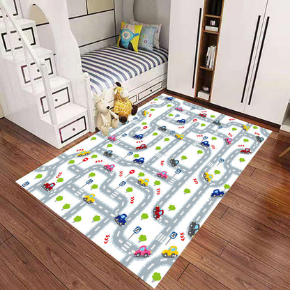 Skorter | Beautiful Cartoon Print Carpet Multicolored Polyester Area Rug Non-Slip Back Machine Washable Rug for Kids