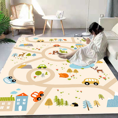 Skorter | Beautiful Cartoon Print Carpet Multicolored Polyester Area Rug Non-Slip Back Machine Washable Rug for Kids