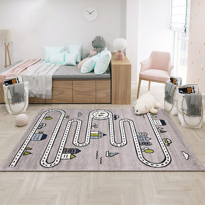 Skorter | Casual Cartoon Print Rug Multicolored Polypropylene Rug Non-Slip Washable Easy Care Rug for Kids