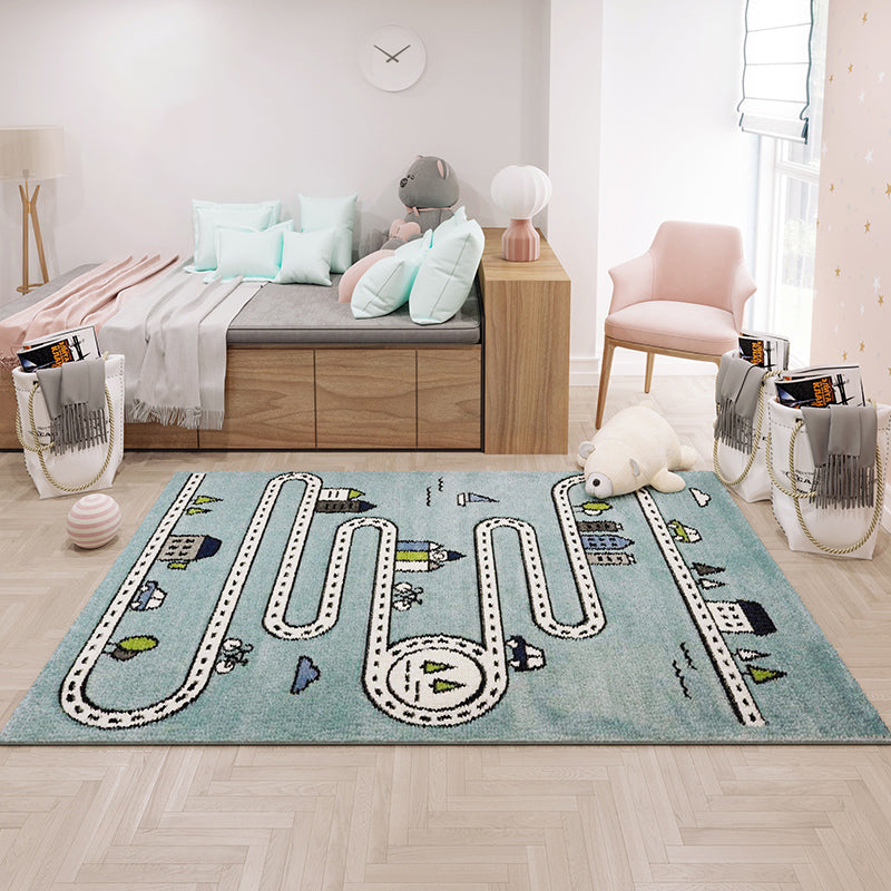 Skorter | Casual Cartoon Print Rug Multicolored Polypropylene Rug Non-Slip Washable Easy Care Rug for Kids