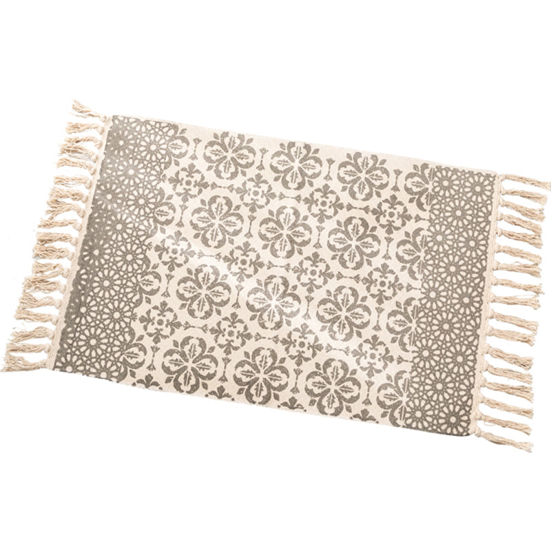 Skorter | Ethnic geometric pattern rug Multi-color cotton blend area rug machine washable handwoven rug with fringes for room