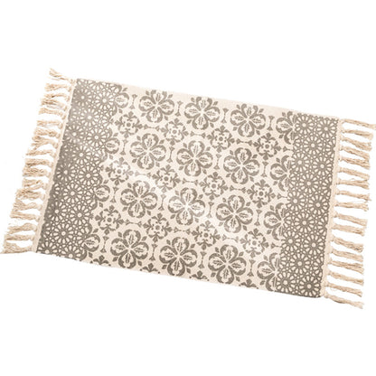 Skorter | Ethnic geometric pattern rug Multi-color cotton blend area rug machine washable handwoven rug with fringes for room