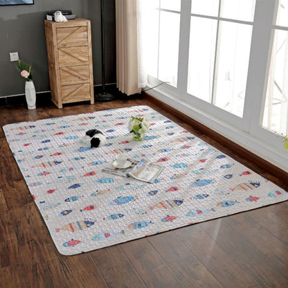 Skorter | Beautiful Cartoon Print Rug Multicolored Cotton Area Rug Pet Friendly Machine Washable Rug for Children's Room